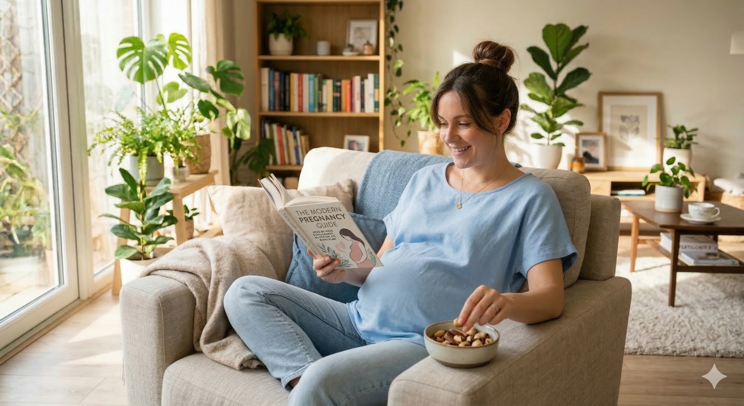 Έγκυος γυναίκα τρώει υγιεινά σνακ διατροφή για Hashimoto και γονιμότητα