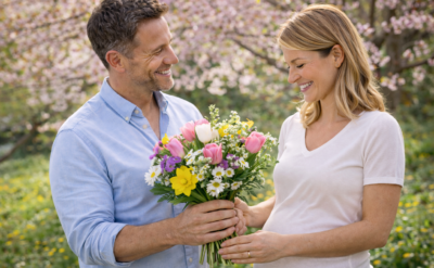 Ζευγάρι σε ανοιξιάτικο περιβάλλον – spring reset μετά από αποτυχημένη εξωσωματική και νέα αρχή για τη γονιμότητα.