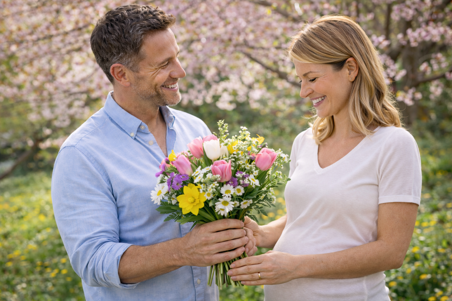 Ζευγάρι σε ανοιξιάτικο περιβάλλον – spring reset μετά από αποτυχημένη εξωσωματική και νέα αρχή για τη γονιμότητα.