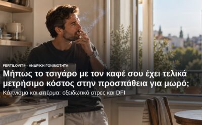 Άνδρας καπνίζει με τον πρωινό καφέ – κάπνισμα και σπέρμα.